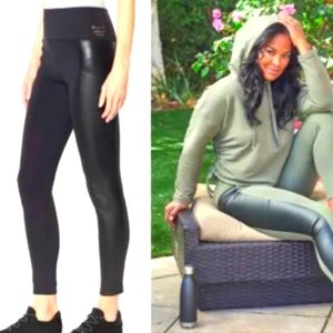 LAILA ALI Black & Blue Faux Leather Stripe Leggings (2)